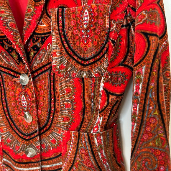 Ladies Isaac Mizrahi Red Corduroy Paisley Print Blazer - Picture 8 of 10